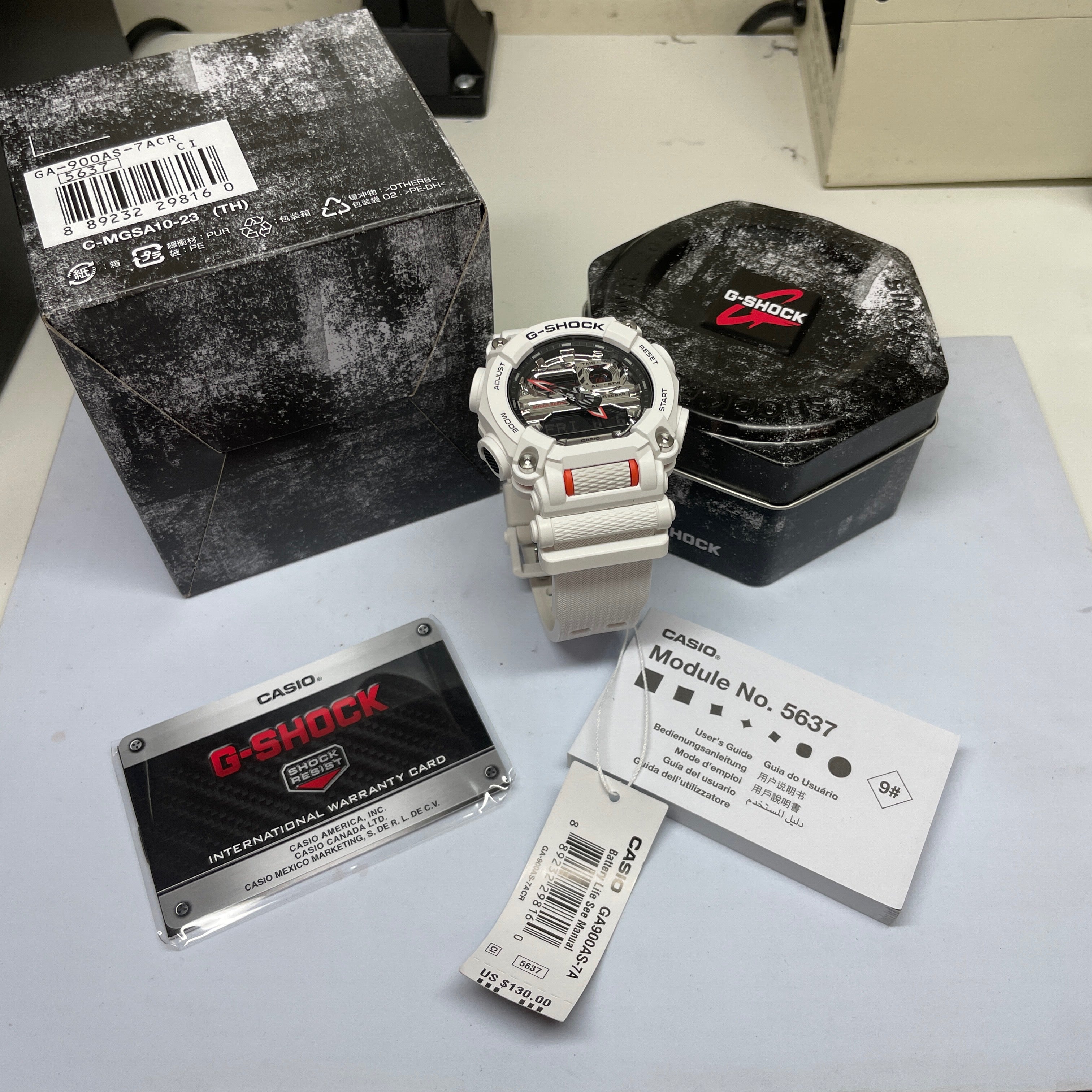 Casio G-Shock GA900AS-7A Astro World Space Watch White Orange Silver Metallic