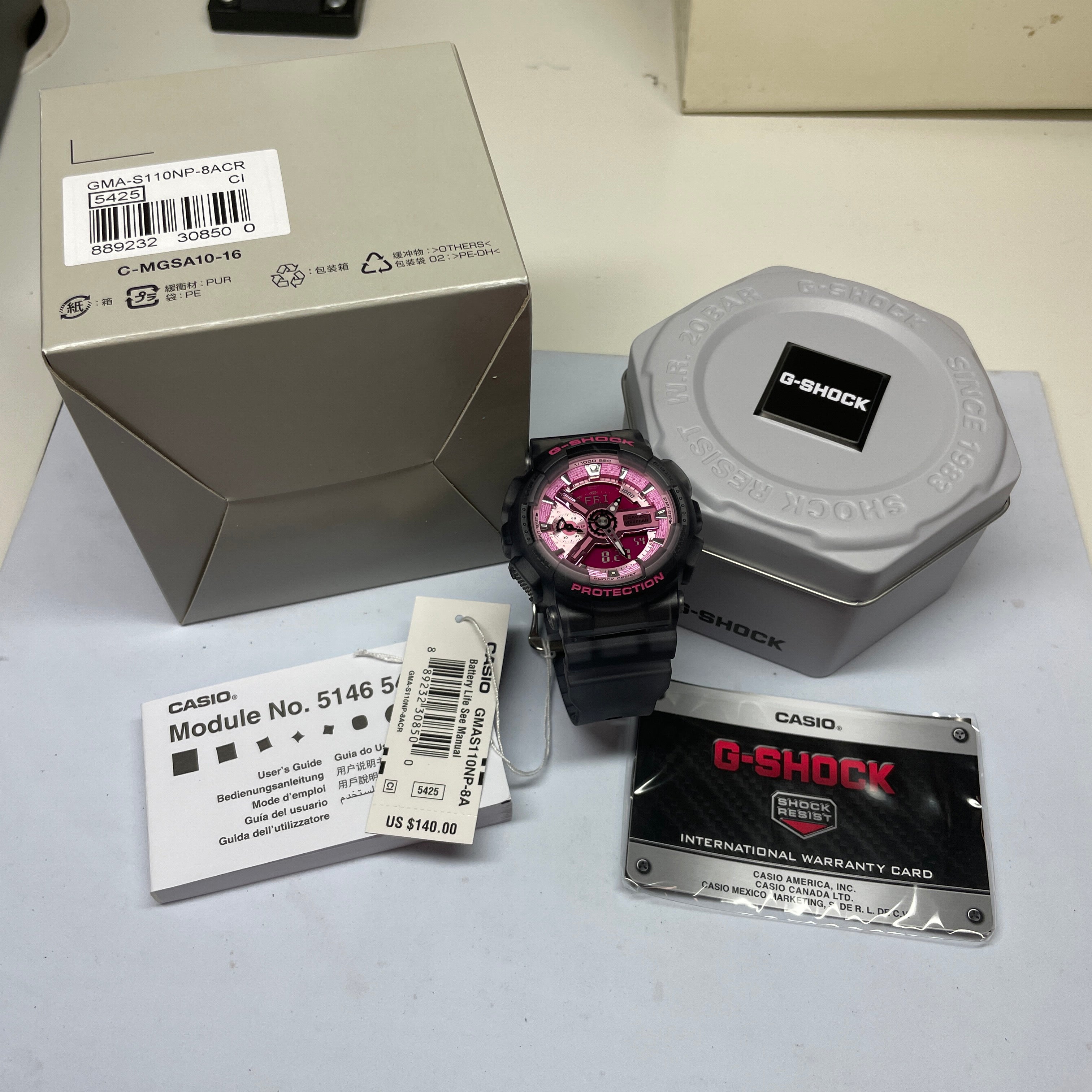 Casio G-Shock GMAS110NP-8A Pink Rose Clear Grey Womens Watch