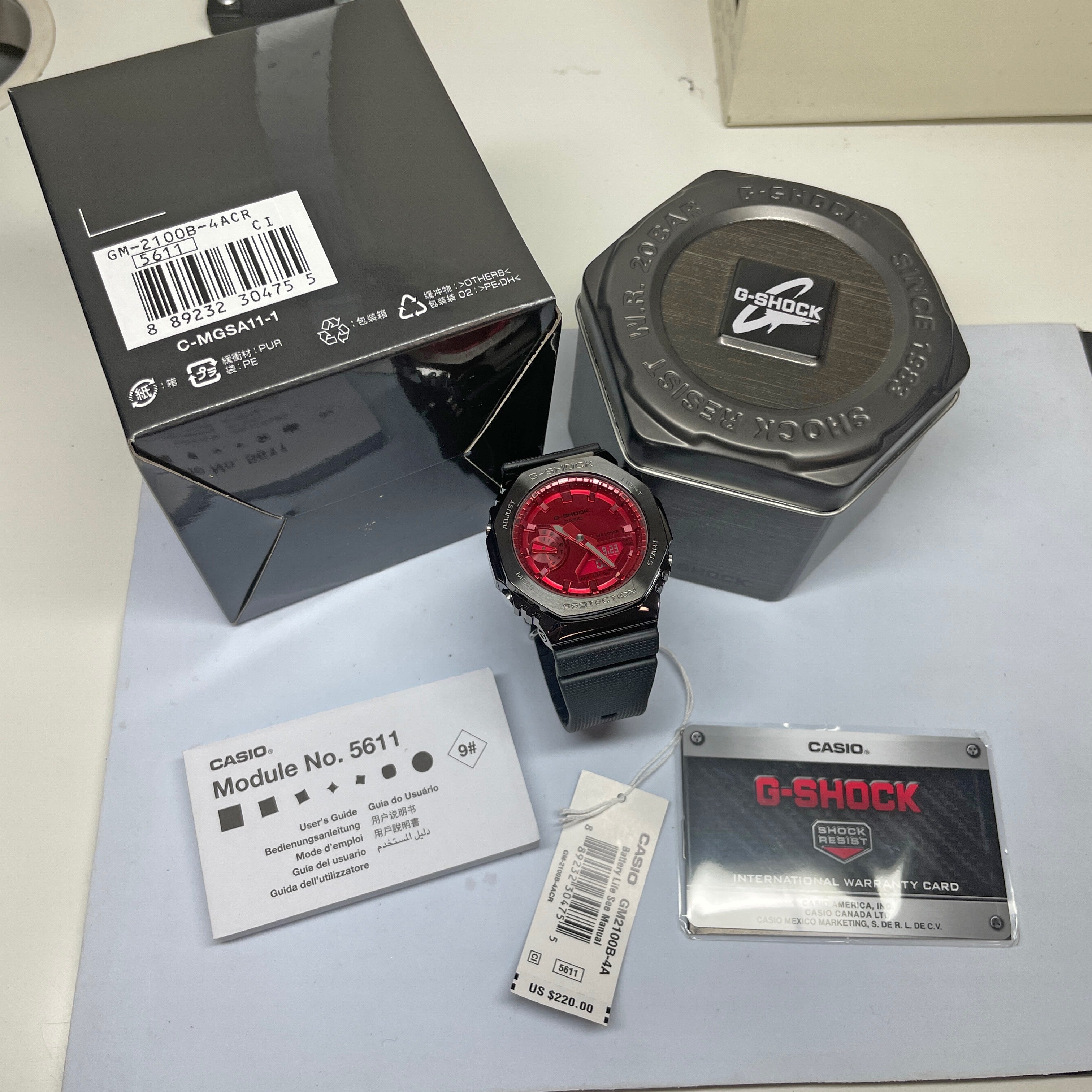 Casio G-Shock Red Dark Gray IP Bezel CasiOak GM2100B-4A GM2100 Series Watch