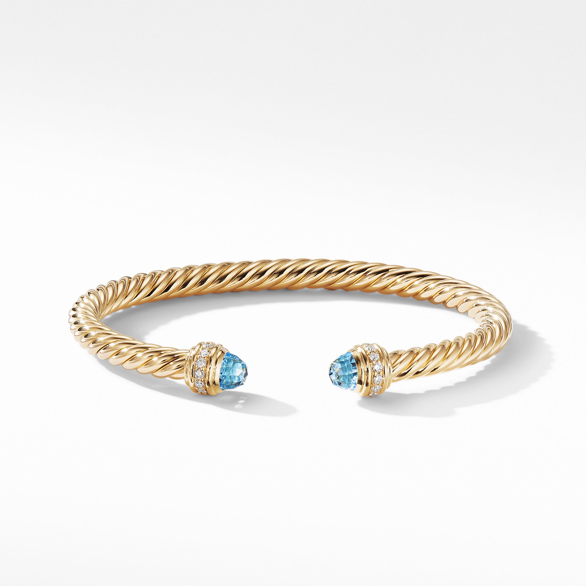 David Yurman 5MM Cable Bracelet in 18K Gold with Blue Topaz and Diamon ...