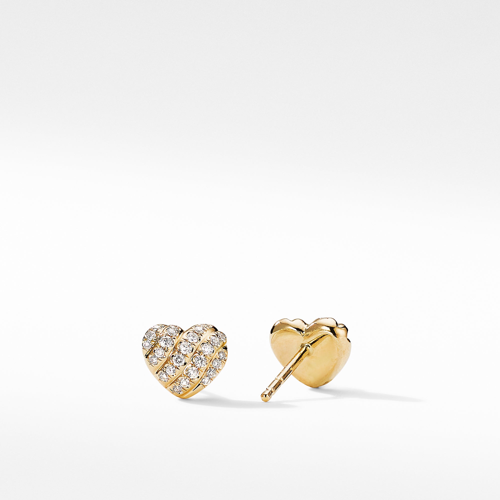 David Yurman Heart Stud Earrings in 18K Yellow Gold with Pave Diamonds ...