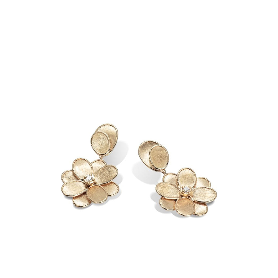 Marco Bicego 18k Gold Petali Flower Drop Earrings with Diamonds OB1679 B Y