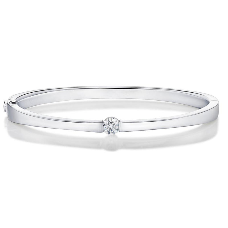 Memoire 18k White Gold Single Diamond Bangle with a Solitaire Diamond ...