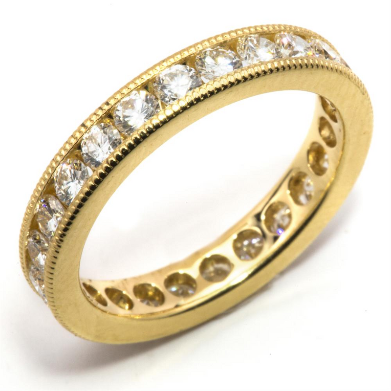 Round Diamond Eternity Milgrain Anniversary Band Ring 18K Yellow Gold ...