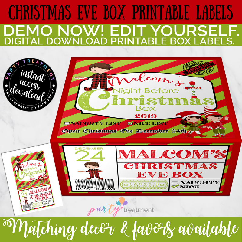 Christmas Eve Box Label African American Boy Editable Instant Downloa Party Treatment