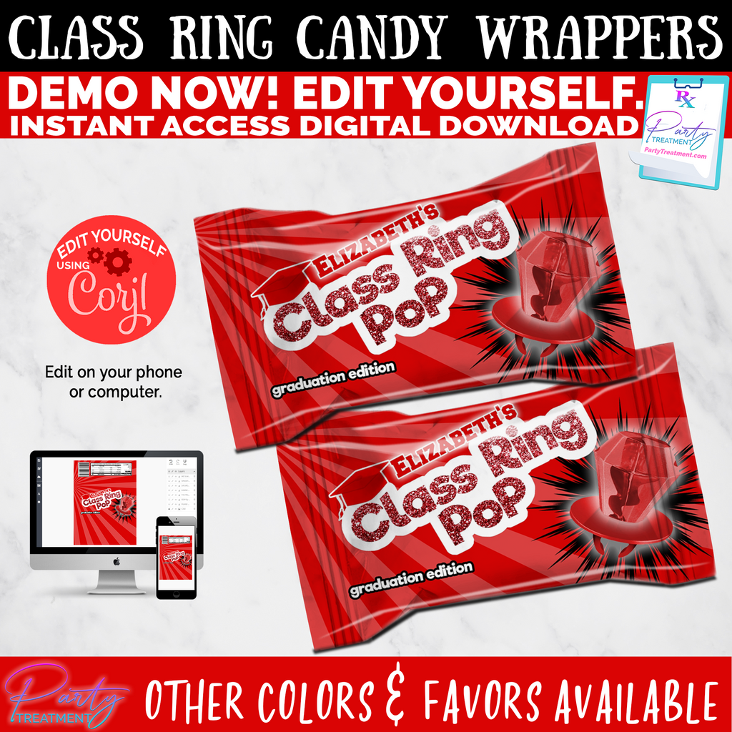 red-graduation-class-ring-pop-printable-digital-download-party-treatment