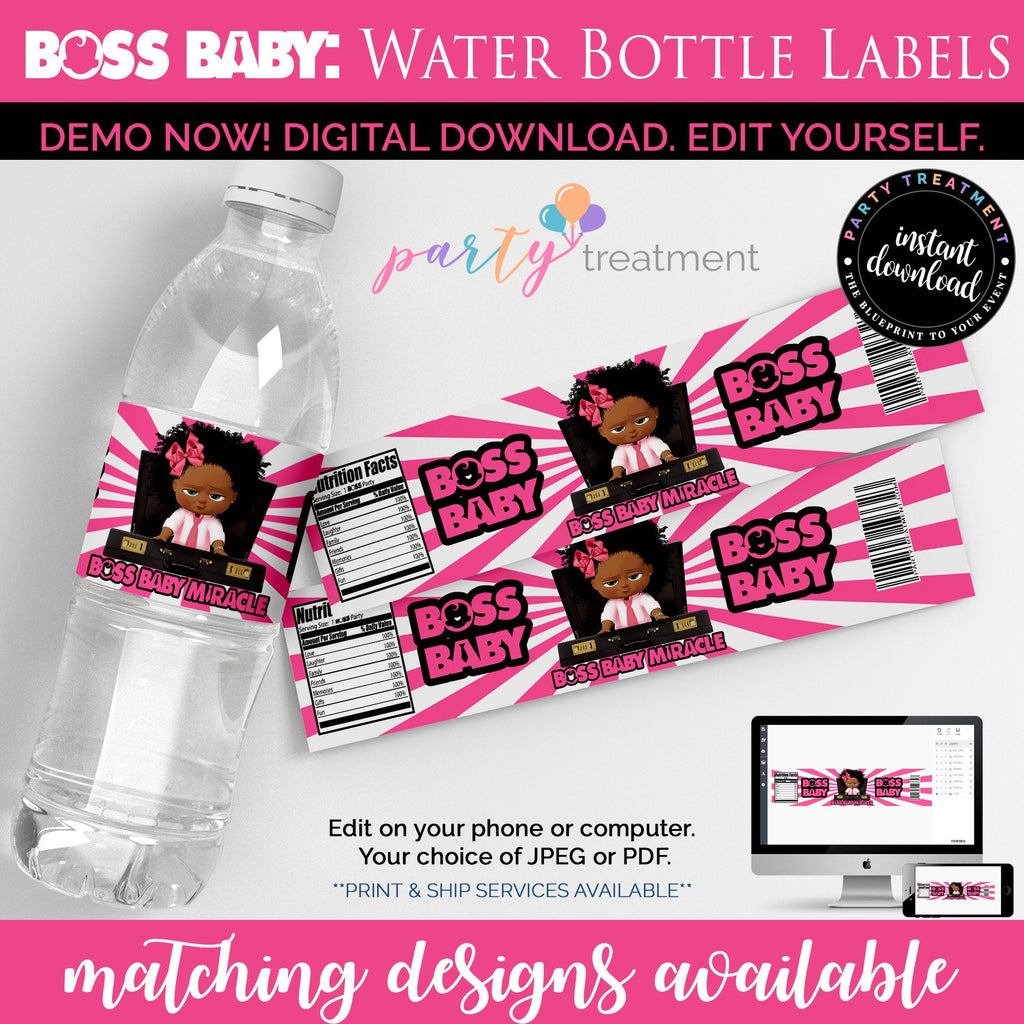Baby Boss Water Bottle Label, African American Girl Boss Label, Boss P ...