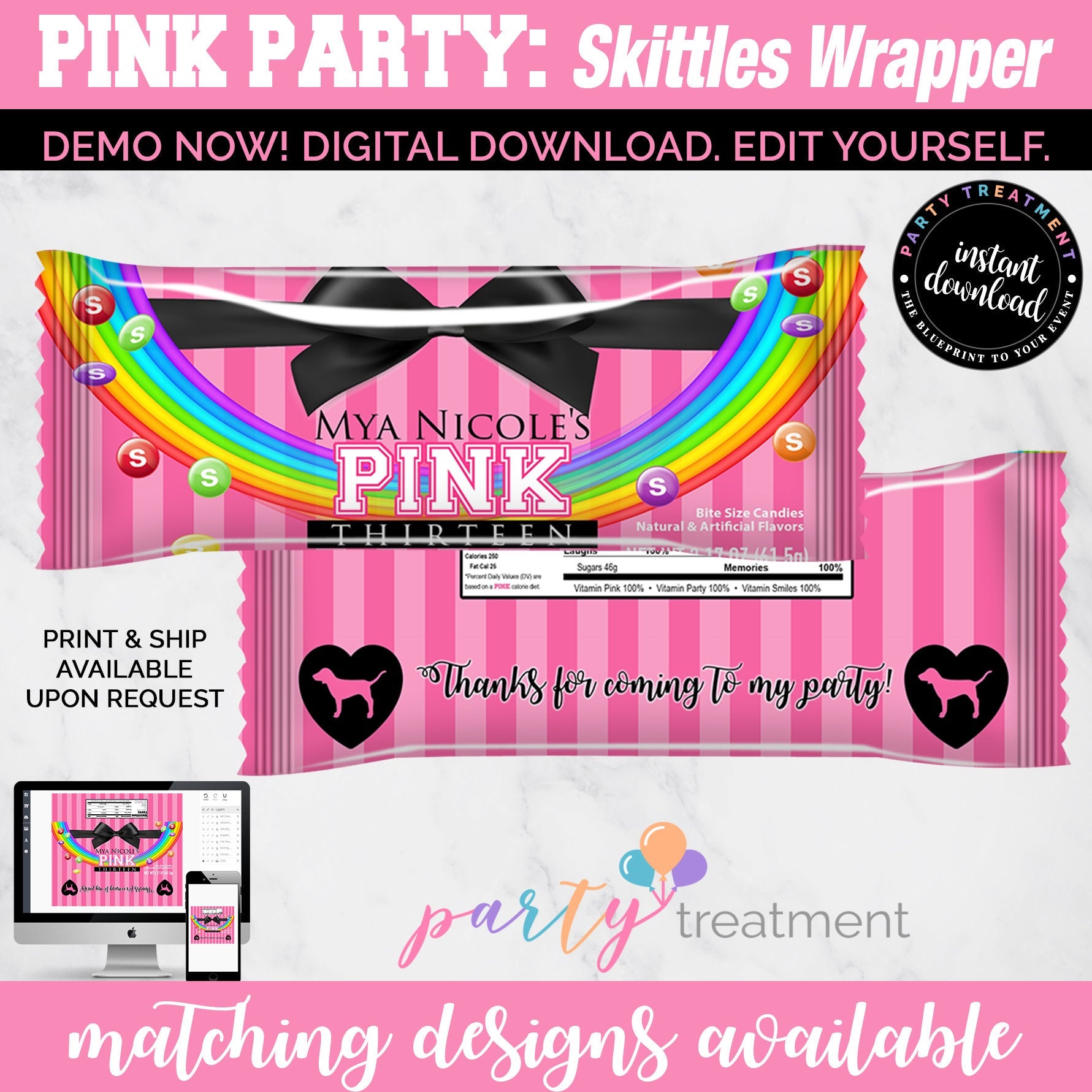 Download Victoria Secret Pink Party Skittles Wrapper Instant Download Party Treatment