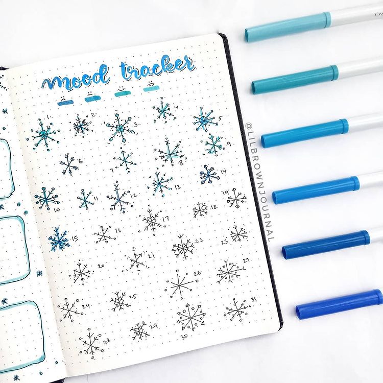 Christmas in July Bullet Journal Spread snowflake mood tracker