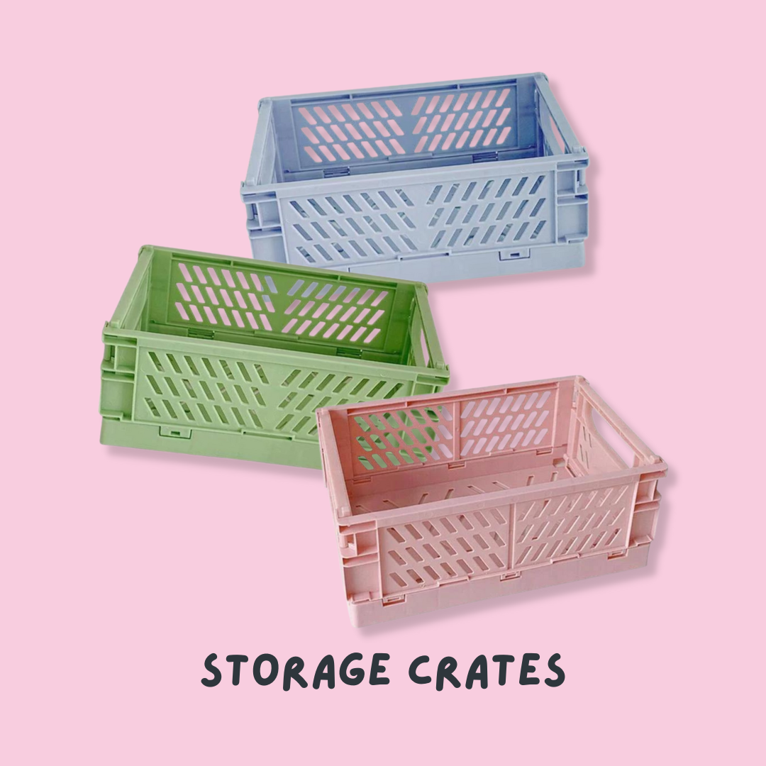 Stackable storage crates for storing stationery