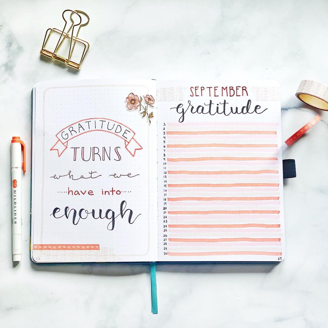 Gratitude log bujo by @abulletjournaladay