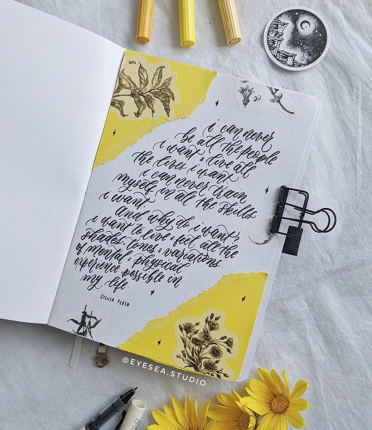 @eyesea.studio calligraphy and bullet journal spread