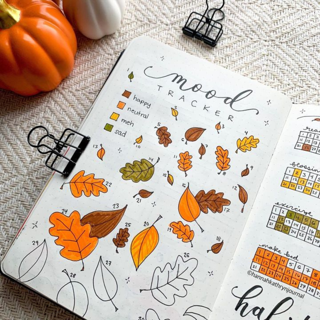 Autumn Leaf Mood Tracker via @hannahkathrynjournal on Instagram