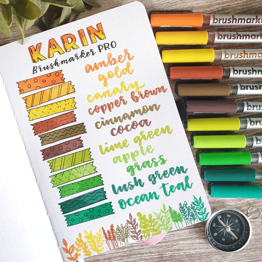 Karin Brushmarkers Pro Markers and Sets - Set of 12, Sun and Tree Colors