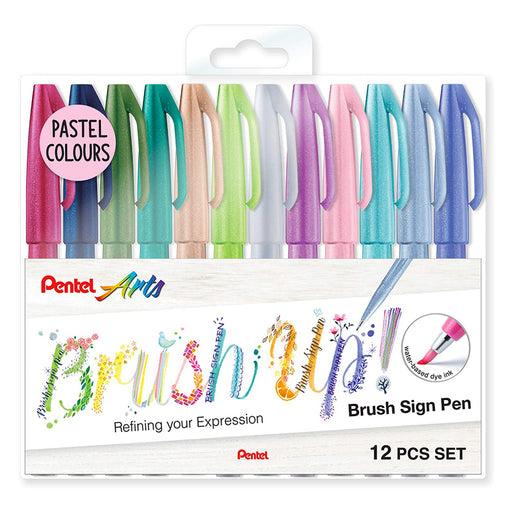 Pentel Brush Sign Pen 12pc Set Arts Craft Lettering Pens Basic/floral  Colour Sets 