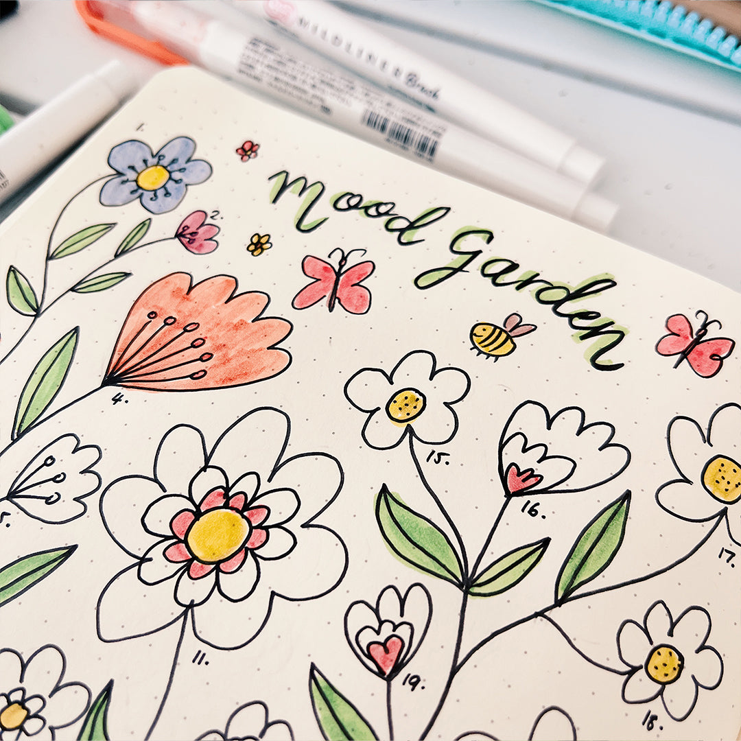 Spring flower garden mood tracker bullet journal spread
