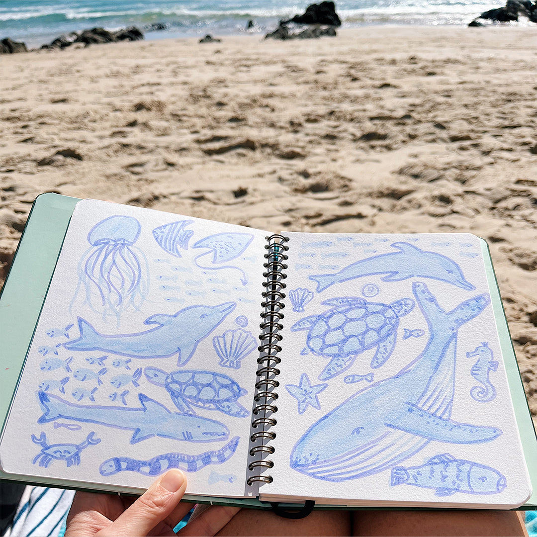 Ocean themed doodles art journal