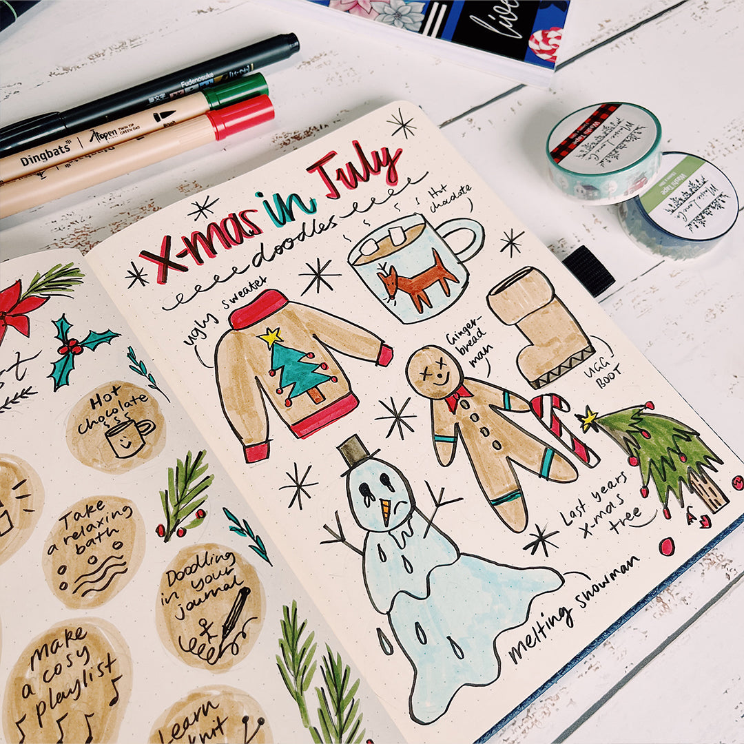 Christmas in July Bullet Journal Spread Doodles