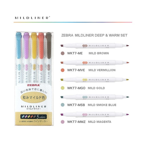 Zebra Mildliner Double-Ended Highlighter 5-Pack - Neutral Set