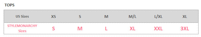 STYLEMONARCHY Tops Size Guide