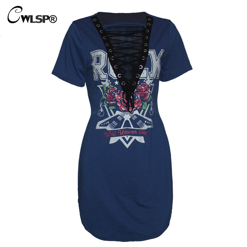 Fonkelnieuw Hot Fashion Cross lace Up t shirt Dress Women Side Split Sexy Mini OK-07