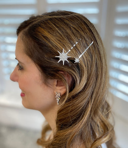 Disco-Hair-Accessories-And-Earrings-Silver-Crystal-Star-Hair-Slides