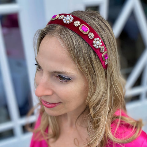 Galentines-Headbands-And-Hair-Clips-Pink-Velvet-Pearl-Headband