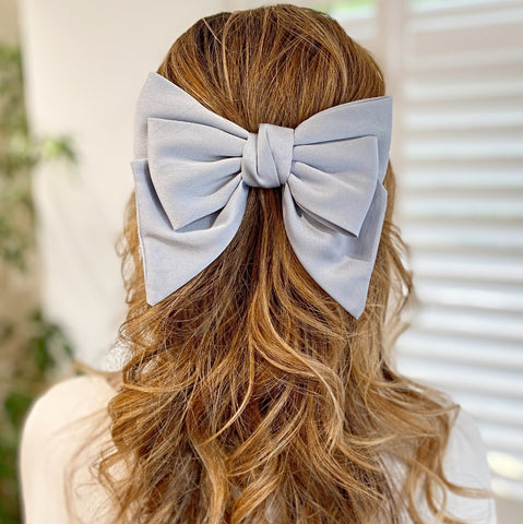 Hairstyles-For-Thick-Hair-Half-Up-Blue-Satin-Bow