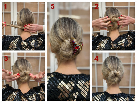 Christmas Party Season Hairstyle Updo with a gorgeous Red jewelled claw clip