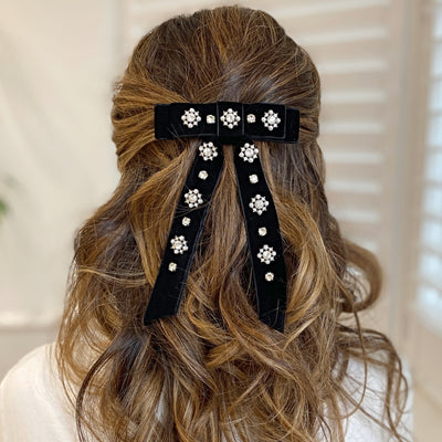 Mignonne Gavigan Matilee Velvet Crystal Hair Bow - Black