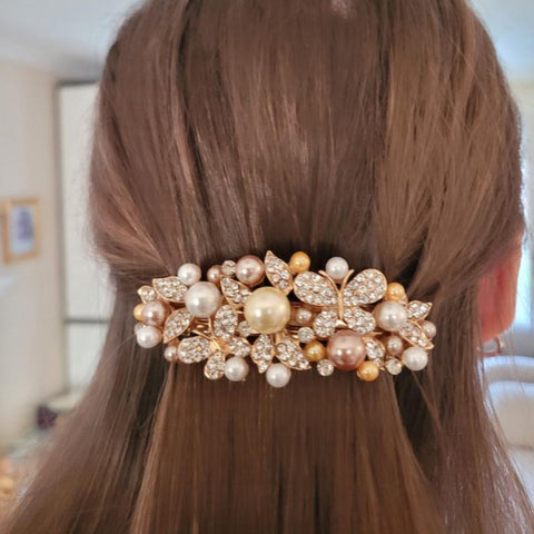 party hairstyle hair half up half down pearl hair clip