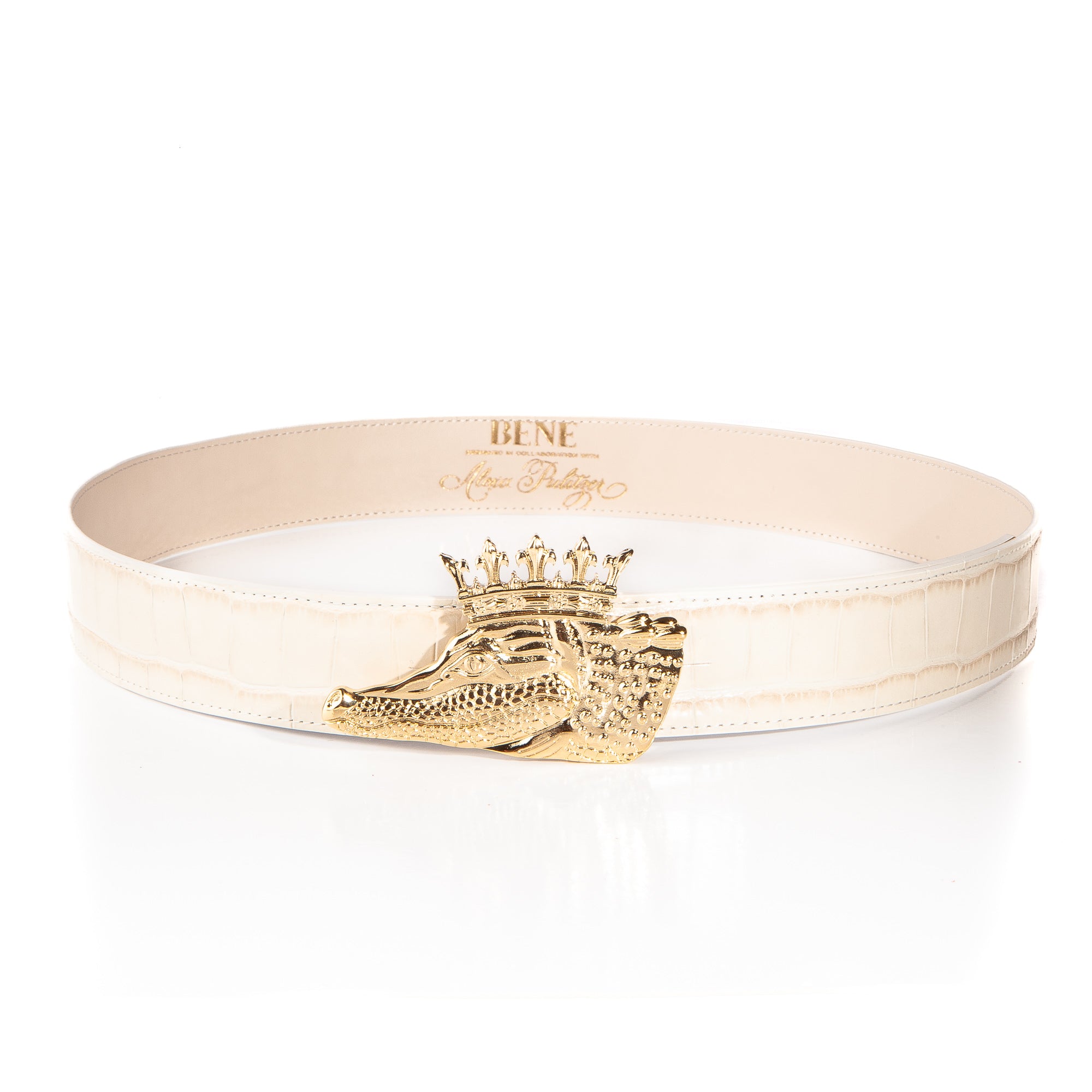 Classic leather belt with polished golden H buckle - Alligator – ABP  Concept