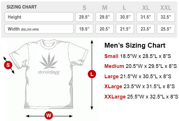 420 Marijuana Stoner Clothing Sizing Chart