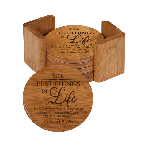 LifeSong Milestones Personalized Family Home 6pc Solid Bamboo Coaster Set With Holder 4.5x4.5 – The Best Things