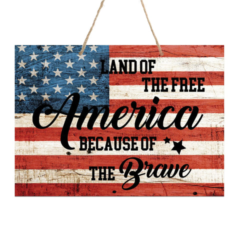 American Flag Veterans Day Patriotic Wall Hanging Rope Signs Vintage Décor Gift Ideas - Flag Land Of The Free 4