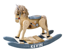 LifeSong Milestones Personalized Blue Solid Wood Rocking Horse