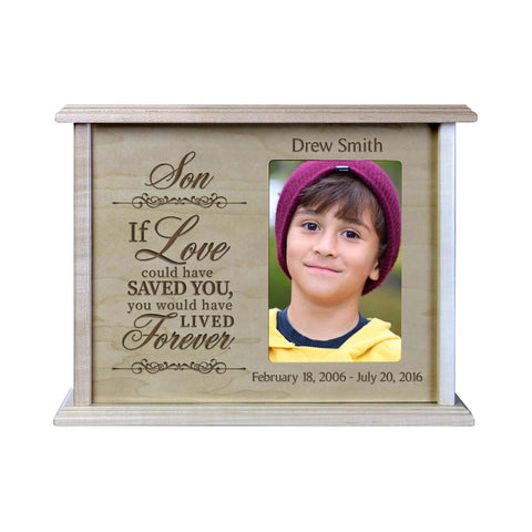 LifeSong Milestones Custom Memorial Photo Cremation Urn - Son If Love Could