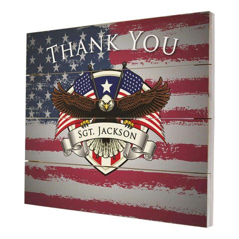 Personalized Wooden American Flag Patriotic Veteran Wall Sign Gift - Thank You