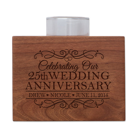 Personalized Cherry Wood Single Votive Candle Holder - 25th Wedding Anniversary