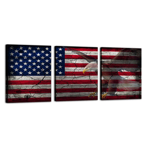 American Eagle American Flag Canvas Wall Art Framed Modern Wall Decor Decorative Accents For Wall Ready to Hang for Home Living Room Bedroom Entryway Each Panel Size 12” x 16” (3pc set)