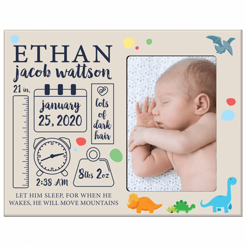 LifeSong Milestones Personalized Newborn Baby Birth Stats Picture Frame With Dinosaur