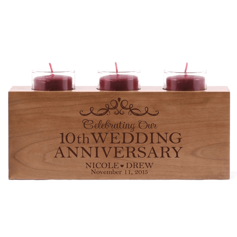 Lifesong Milestones Personalized Engraved 10th Wedding Anniversary Candle Holder 10”x4"x4”
