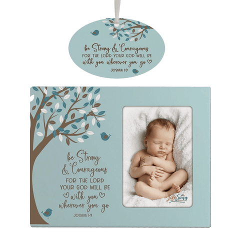 LifeSong Milestones Baptism Picture Frame and Ornament Bundle - Be Strong
