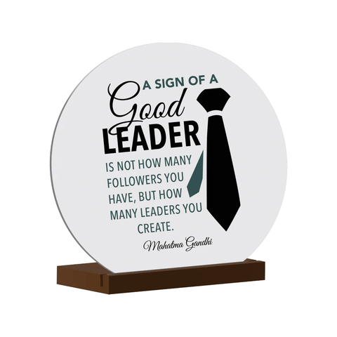 LifeSong Milestones Modern White Boss Leader Round Sign With Solid Wooden Base Gift For Home Décor Ideas - A Sign Of A Good Leader