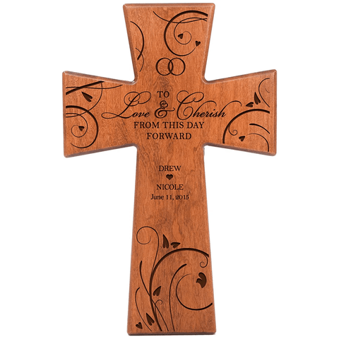 LifeSong Milestones Personalized Engraved Wedding Wall Cross - To Love & Cherish