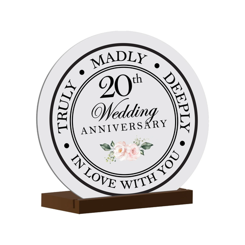 Lifesong Milestones Elegant Wedding Anniversary Celebration Round Sign on Solid Wooden Base