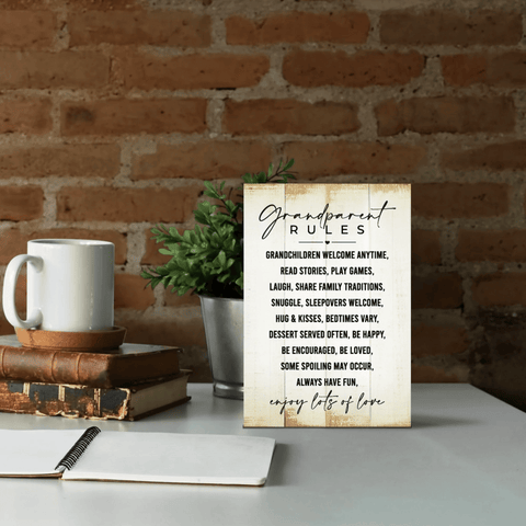 LifeSong Milestones Grandparent Rules Vintage-Inspired Wooden Kitchen Shelf Décor For Housewarming Gift Ideas
