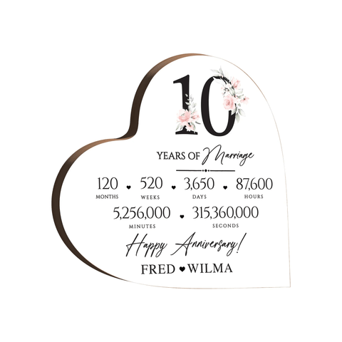 LifeSong Milestones Personalized Wooden Anniversary Heart Shaped Signs - 10th Anniversary