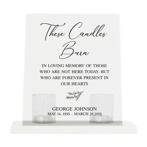 Lifesong Milestones Custom Memorial 8x10 Acrylic Wall Sign with Wooden Base Votive Candle Holder - The Candle Burns
