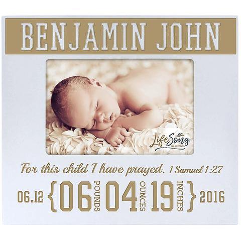 LifeSong Milestones Personalized Birth Announcement Picture Frame - 1 Samuel 27 (White)